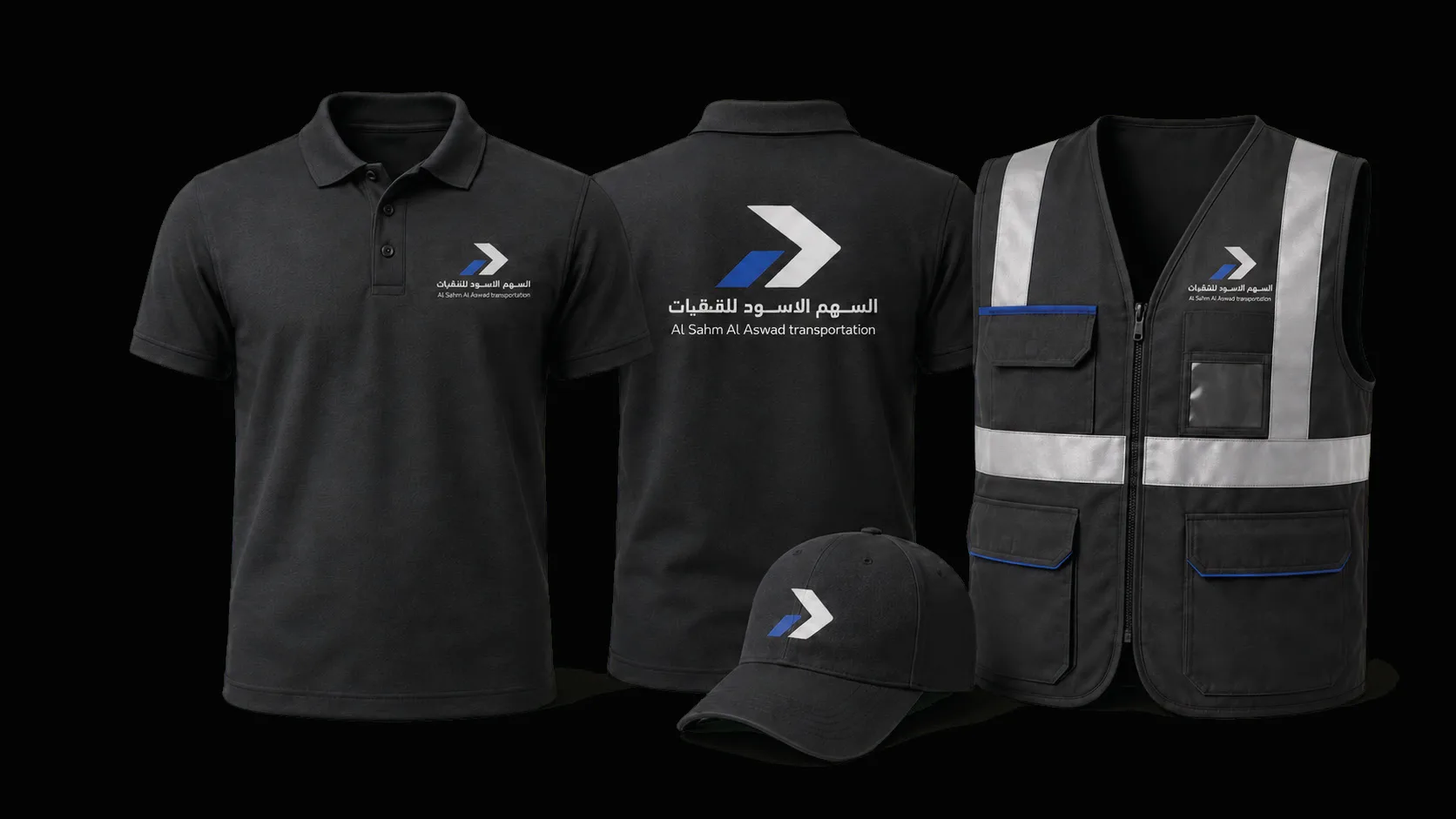 ASAA uniforms: polo shirts, cap, and high-visibility vest with the arrow logo